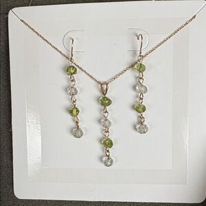 Elegant 14 Karat Gold with Peridot & Quartz Necklace and Earrings Set